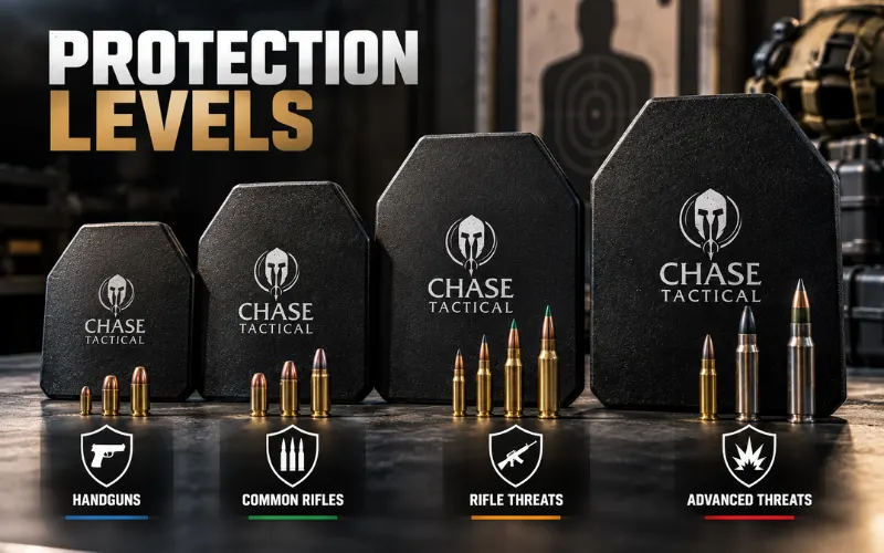 Chase Tactical Body Armor Plates Illustrating Different Nij Protection Levels